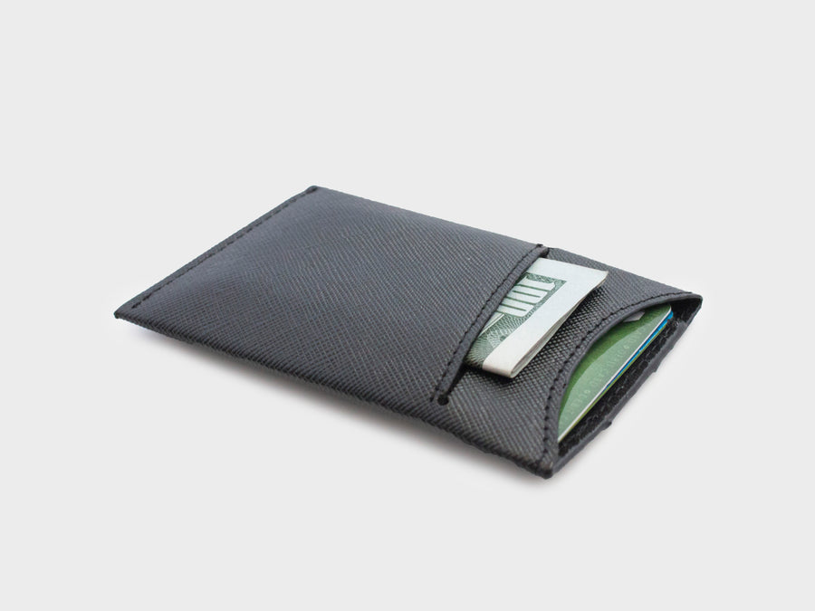 Mens VT Leather Minimalist Credit Card Holder Wallet Slim Front Pocket Black